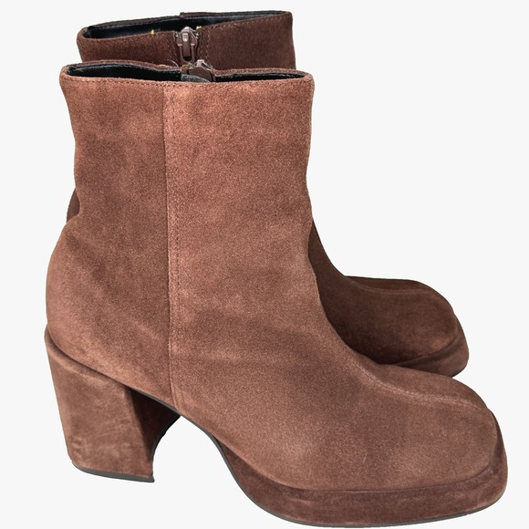 VTG Y2K Boots Womens Sz 8 Brown Suede Chunky Block Heel Platform Ankle Bratz 90s - Picture 1 of 9